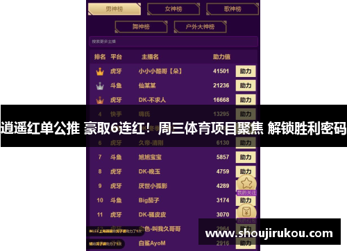 逍遥红单公推 豪取6连红!周三体育项目聚焦 解锁胜利密码